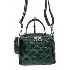 На фото 2 - Стёганая женская сумка из экокожи с круглой косметичкой, цвет зелёный