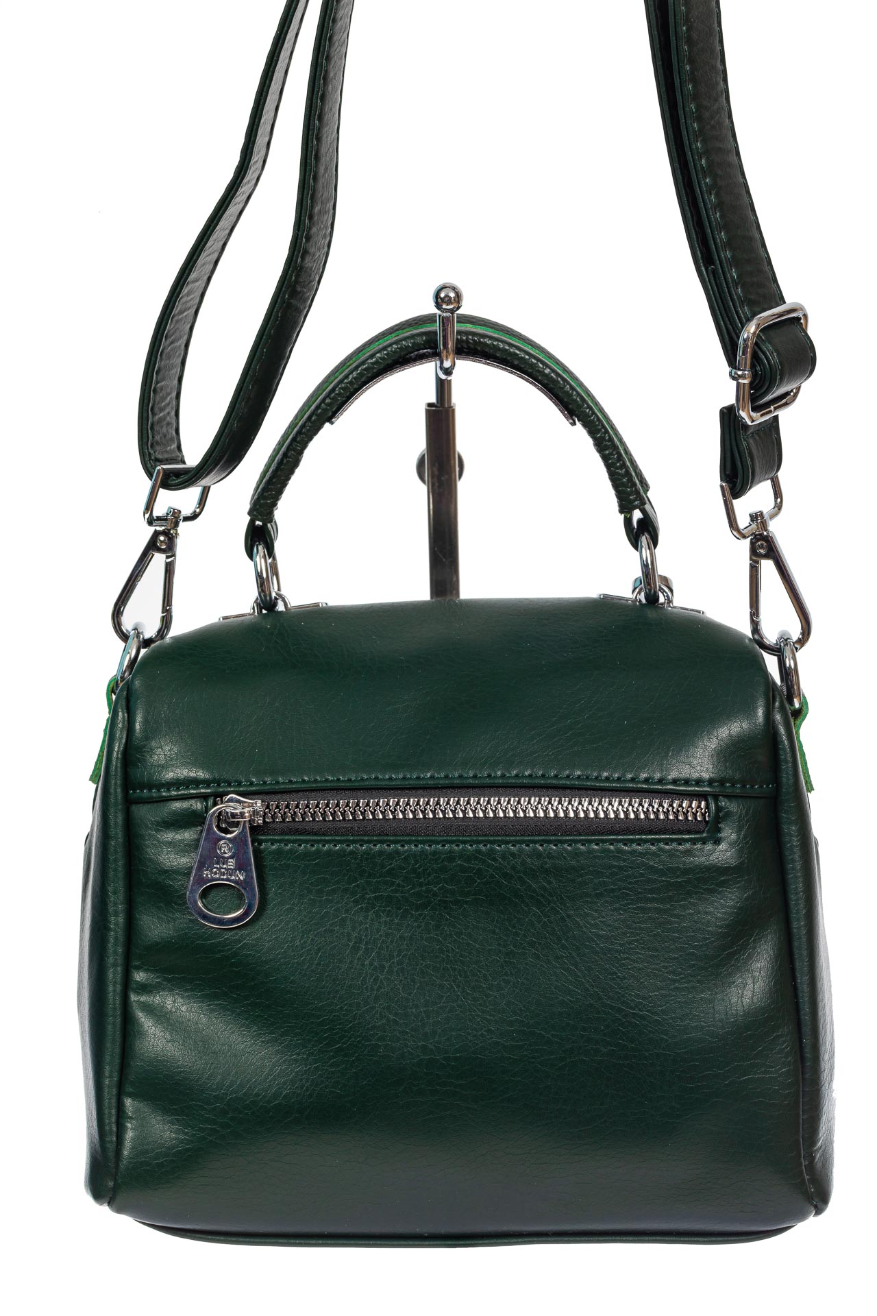 На фото 3 - Стёганая женская сумка из экокожи с круглой косметичкой, цвет зелёный