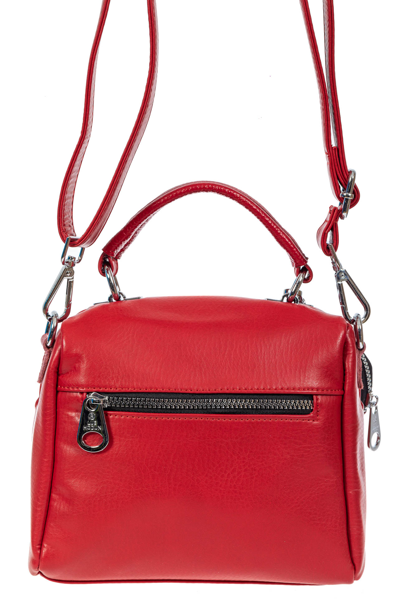 На фото 3 - Стёганая женская сумка из экокожи с круглой косметичкой, цвет красный