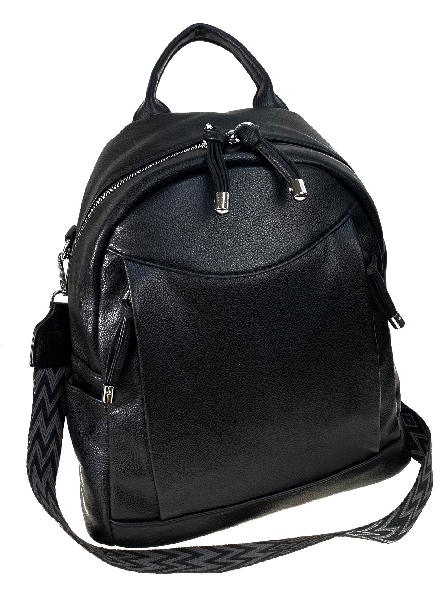На фото 1 - Сумка-рюкзак из искусственной кожи, цвет черный