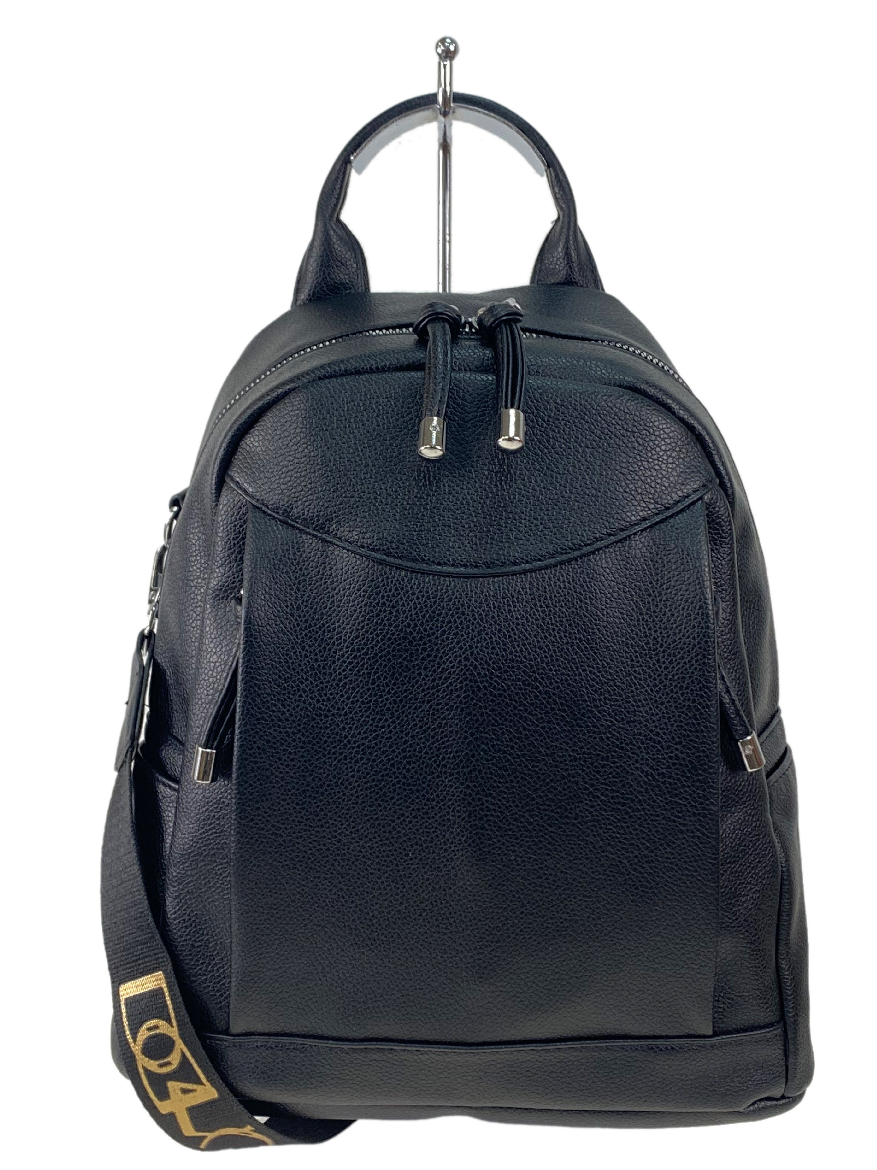 На фото 2 - Женская рюкзак  из искусственной кожи, цвет черный