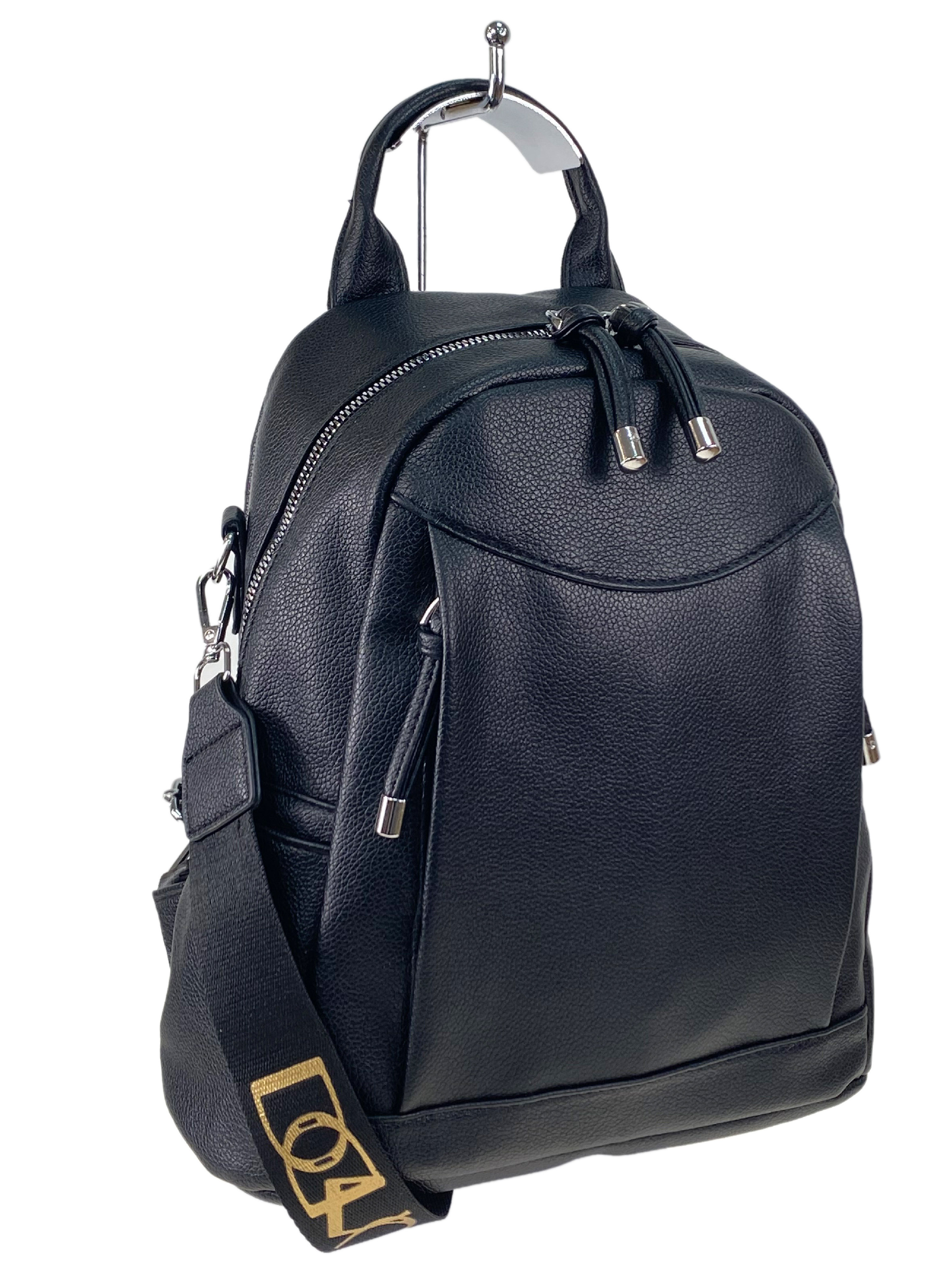 На фото 3 - Женская рюкзак  из искусственной кожи, цвет черный