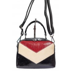 На фото 2 - Женская сумка кросс-боди из искусственной кожи, цвет чёрный с красным и молочным