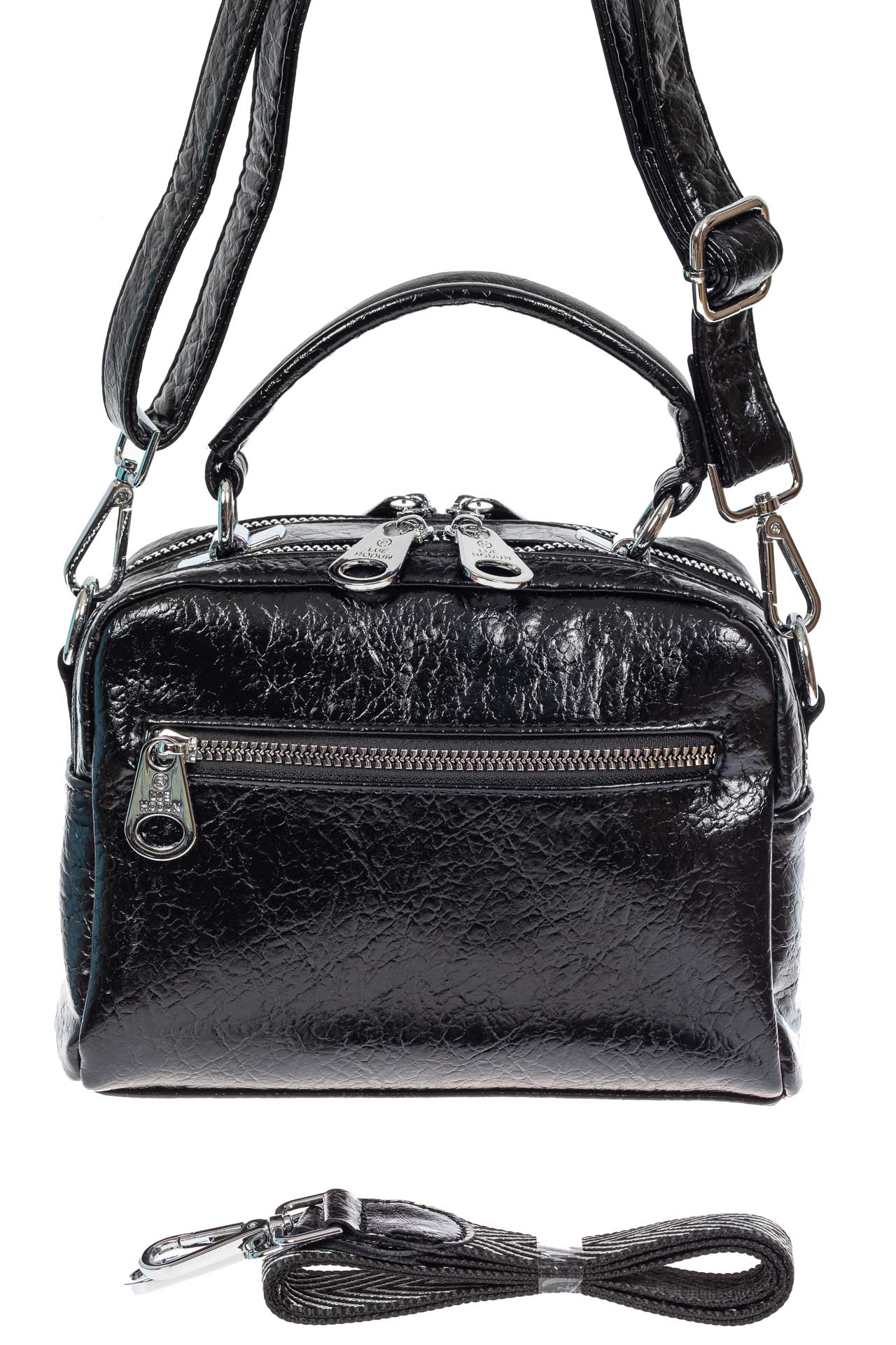 На фото 3 - Женская сумка кросс-боди из искусственной кожи, цвет чёрный с серым и молочным