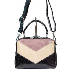 На фото 2 - Женская сумка кросс-боди из искусственной кожи, цвет чёрный с розовым и молочным
