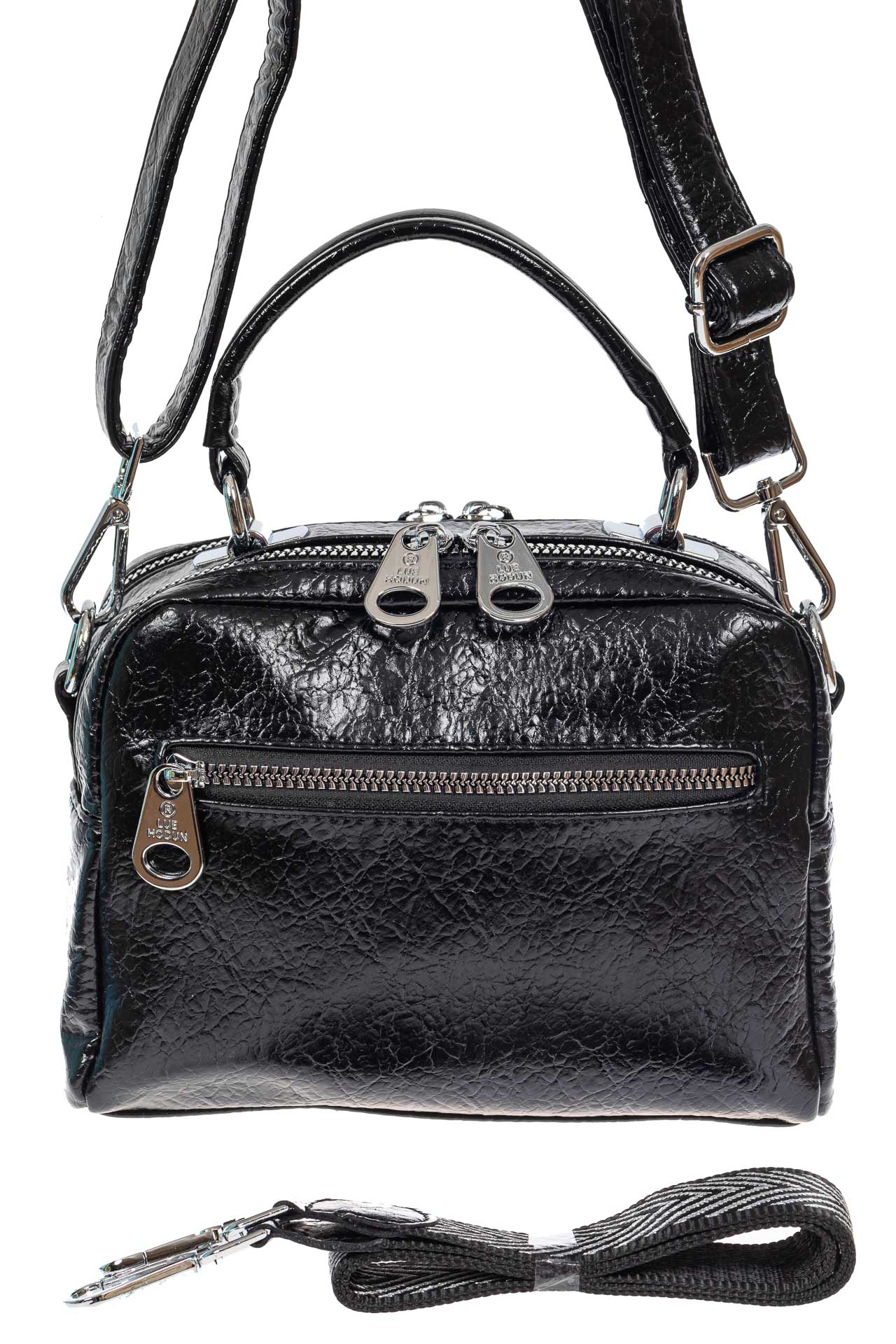 На фото 3 - Женская сумка кросс-боди из искусственной кожи, цвет чёрный с бирюзовым и молочным