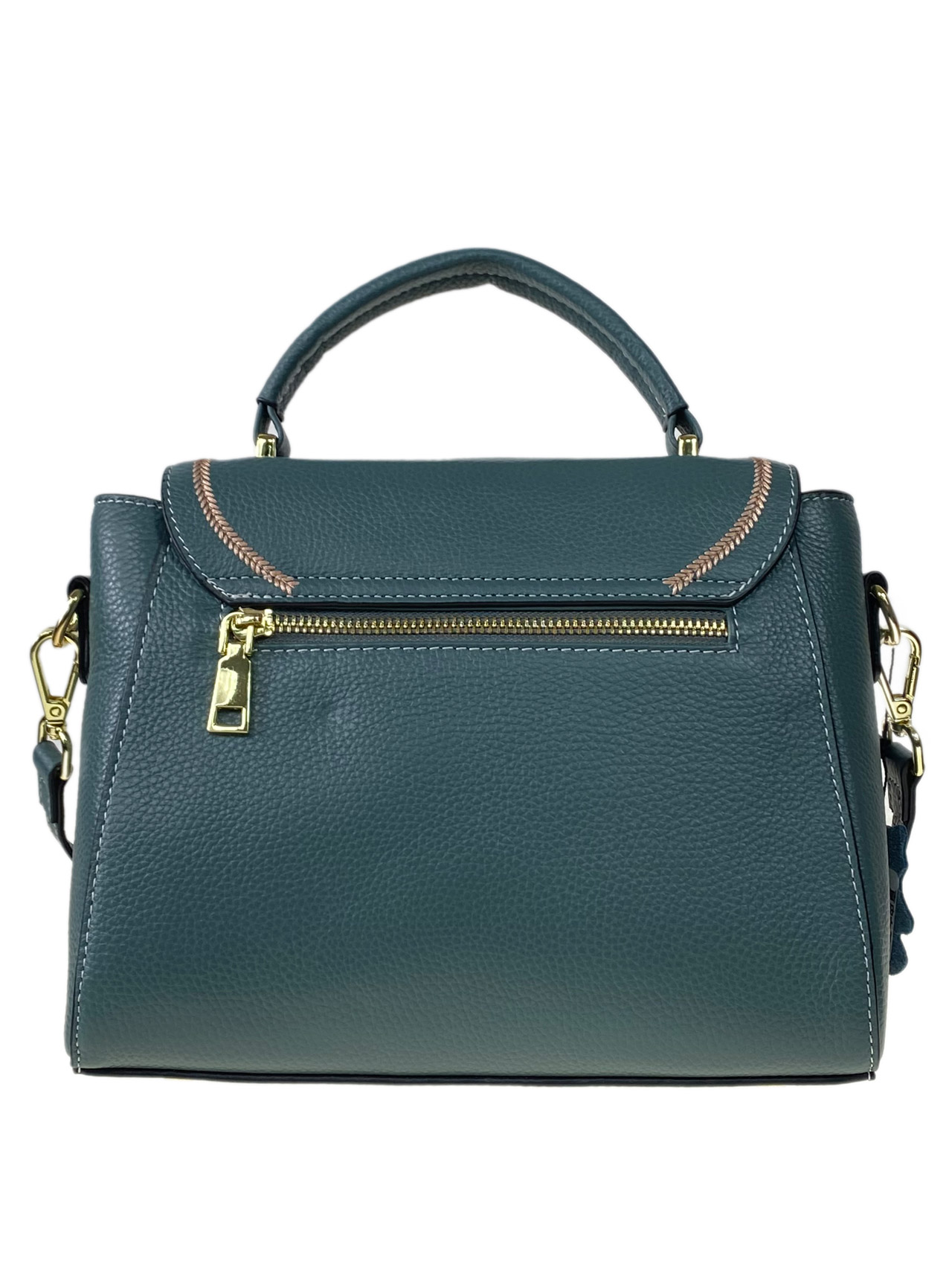 На фото 3 - Женская сумка из натуральной кожи, цвет  зеленый