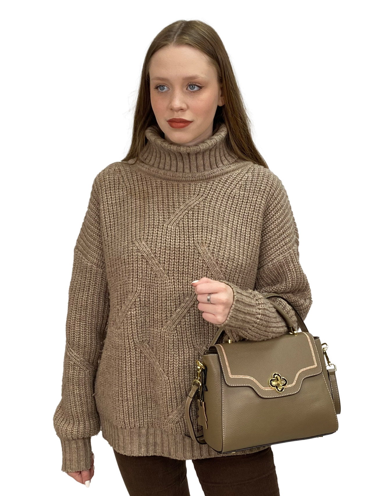На фото 2 - Женская сумка из натуральной кожи, цвет серо-бежевый