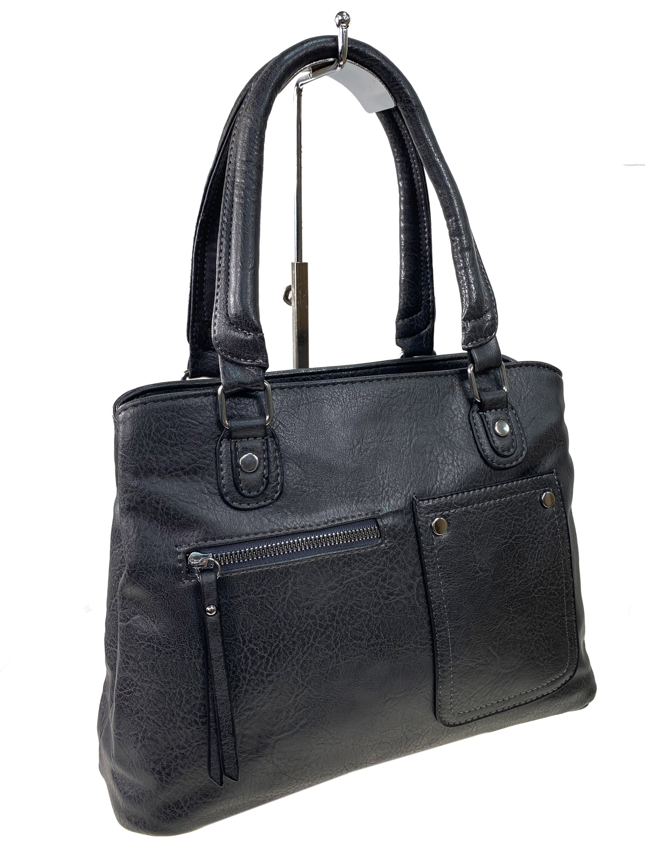 На фото 1 - Женская сумка из искусственной кожи, цвет темно-серый