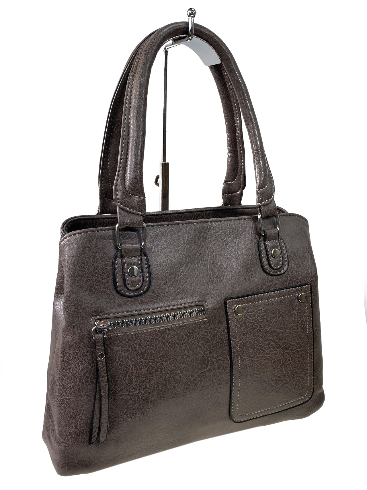 На фото 1 - Женская сумка из искусственной кожи, цвет коричневый