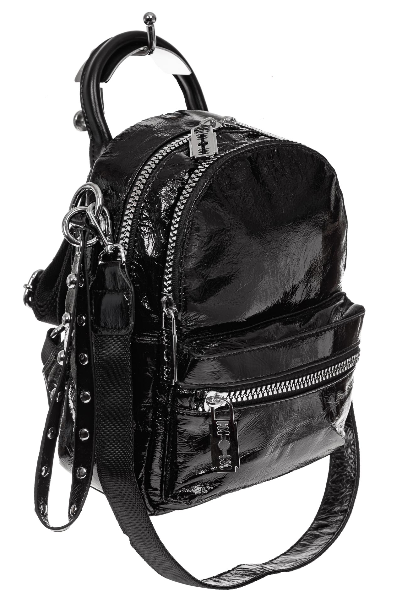 На фото 1 - Мини-рюкзак из искусственной кожи, цвет черный