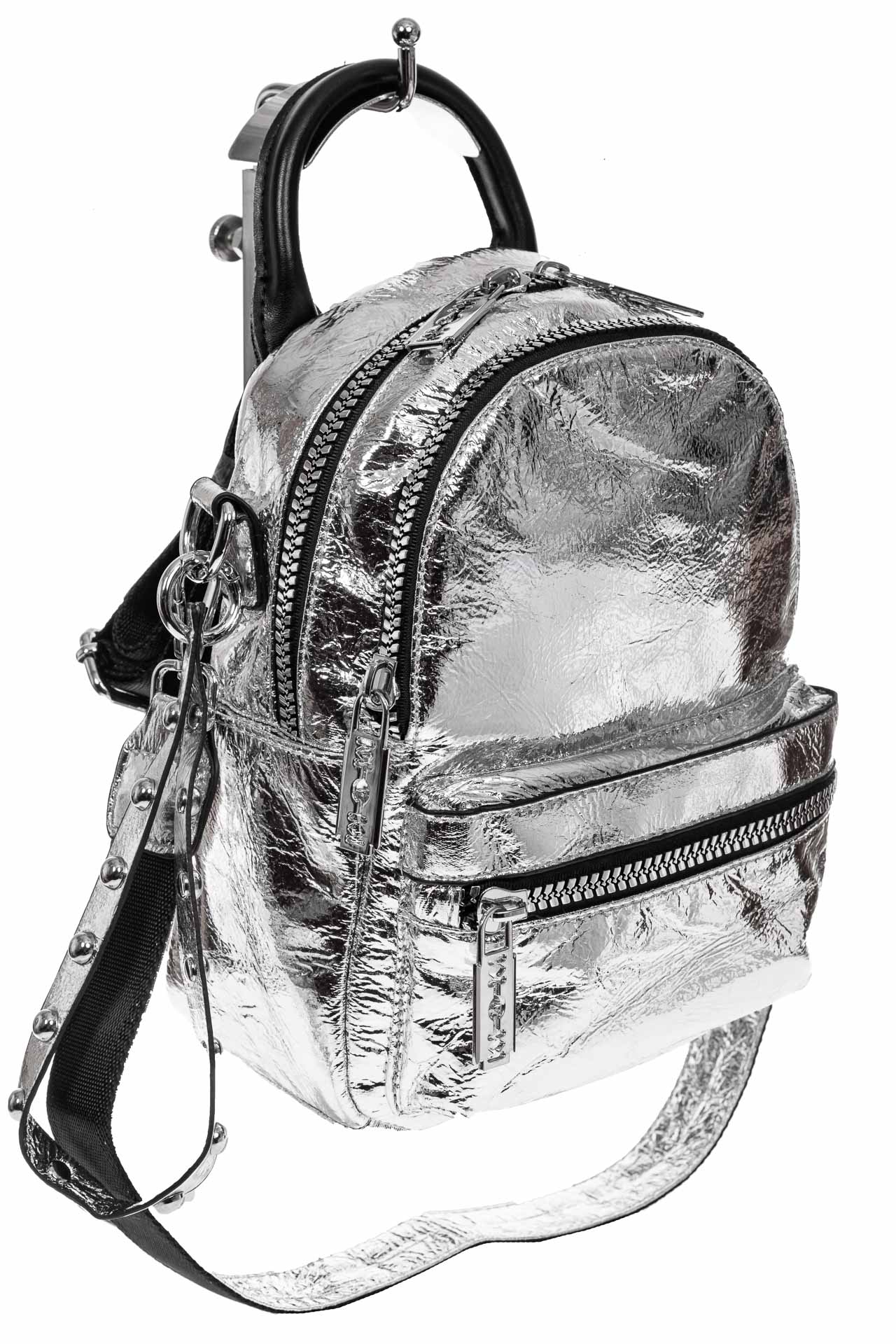 На фото 1 - Мини-рюкзак из искусственной кожи, цвет серебро