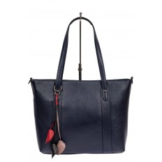 На фото 2 - Кожаная женская сумка тоут с разноцветными подвесками, тёмно-синяя