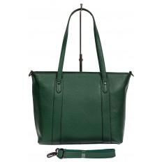 На фото 3 - Кожаная женская сумка тоут с разноцветными подвесками, зелёная