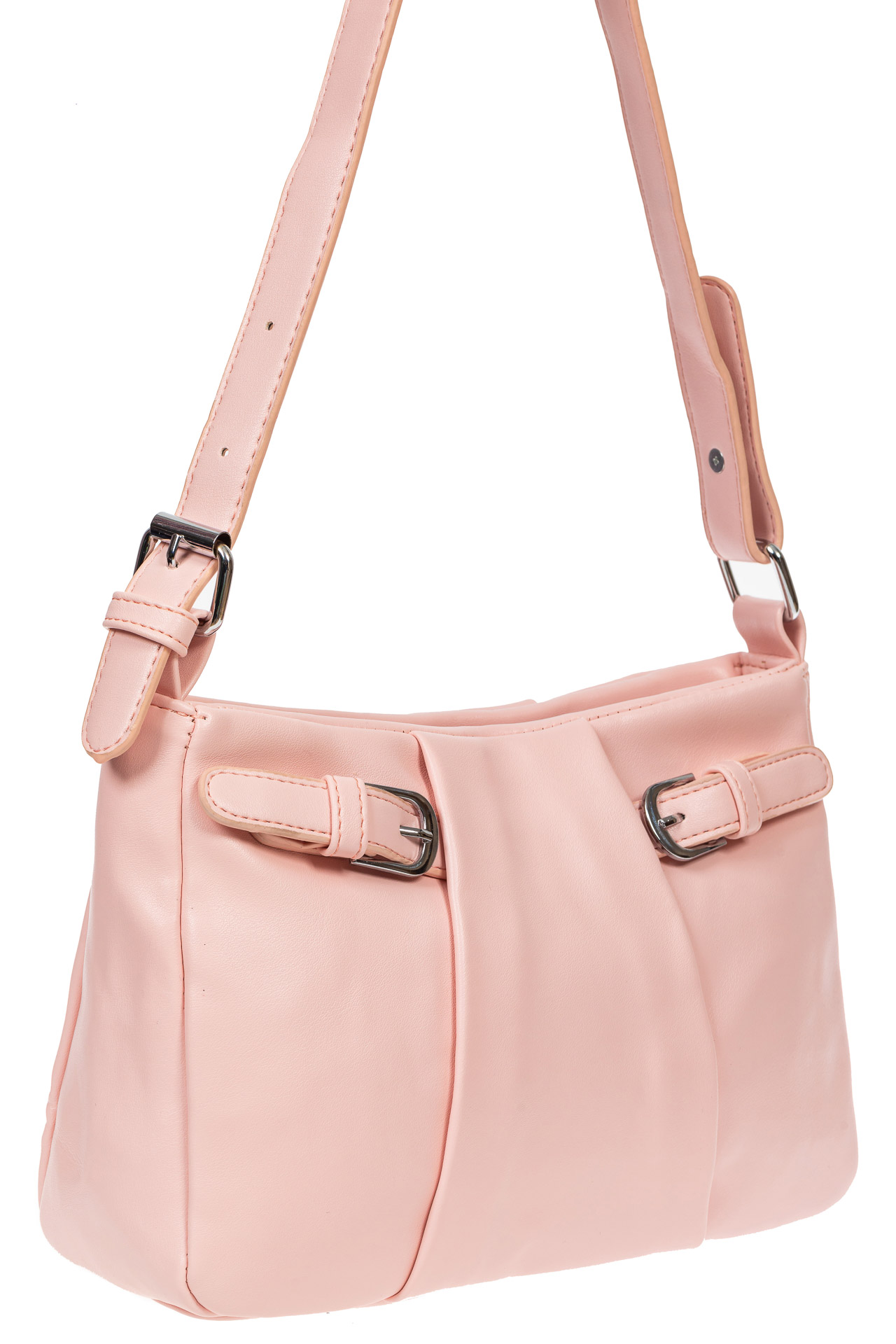 На фото 1 - Летняя женская сумка из мягкой искусственной кожи, цвет розовый