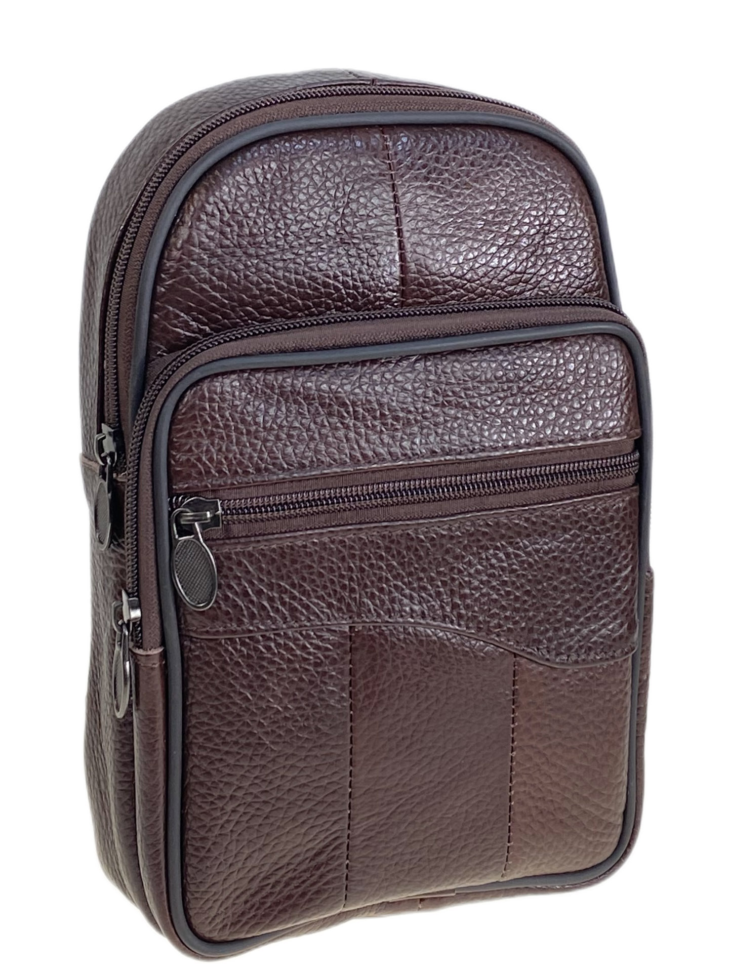 На фото 1 - Сумка мужская через плечо из натуральной кожи, цвет коричневый