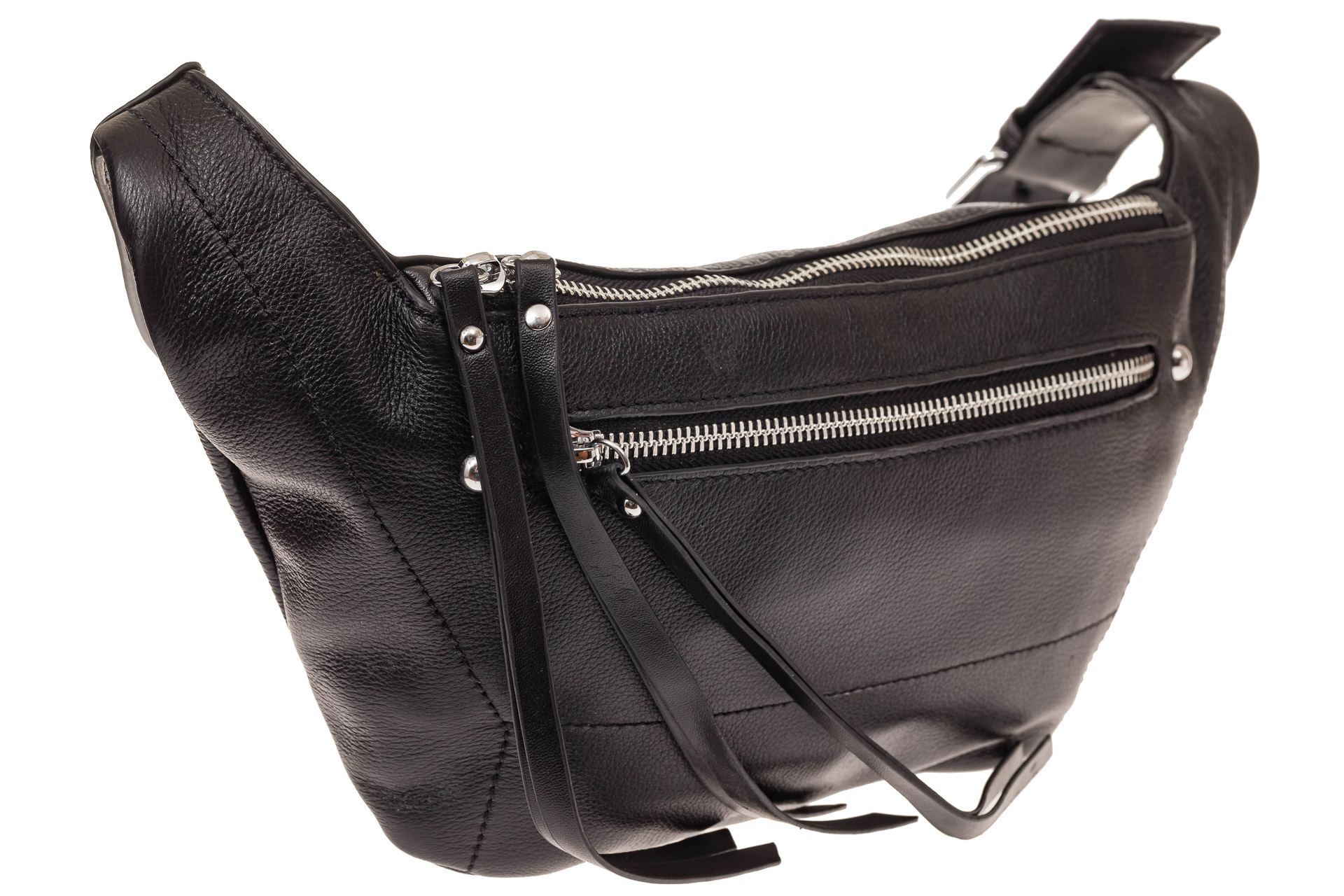 На фото 1 - Поясная женская сумка из натуральной кожи, цвет черный