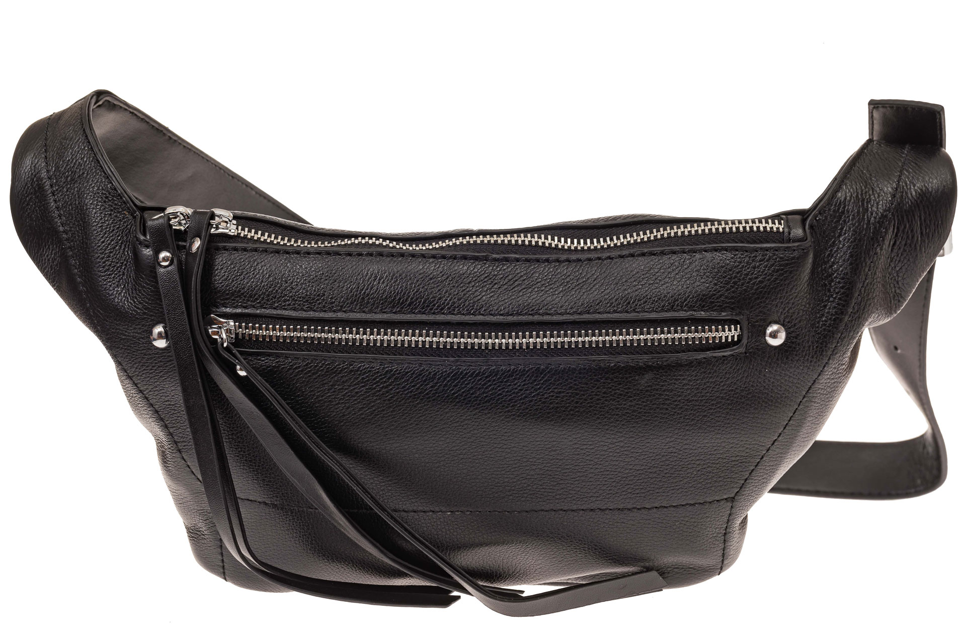 На фото 2 - Поясная женская сумка из натуральной кожи, цвет черный