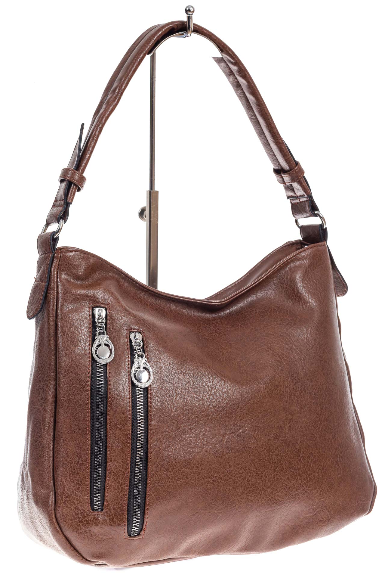 На фото 3 - Женская сумка хобо из искусственной кожи, цвет коричневый