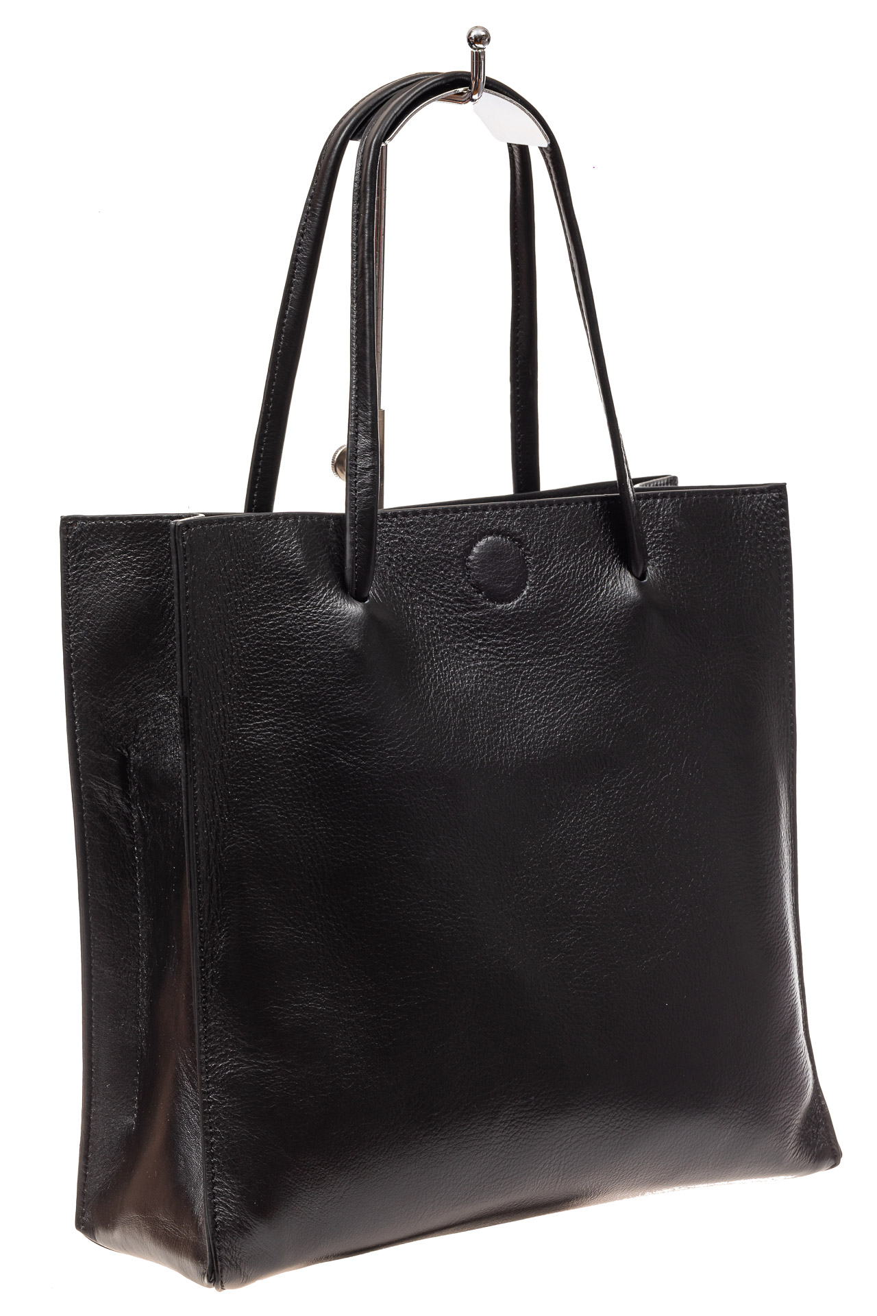 На фото 1 - Женская сумка-мешок из натуральной кожи, цвет черный