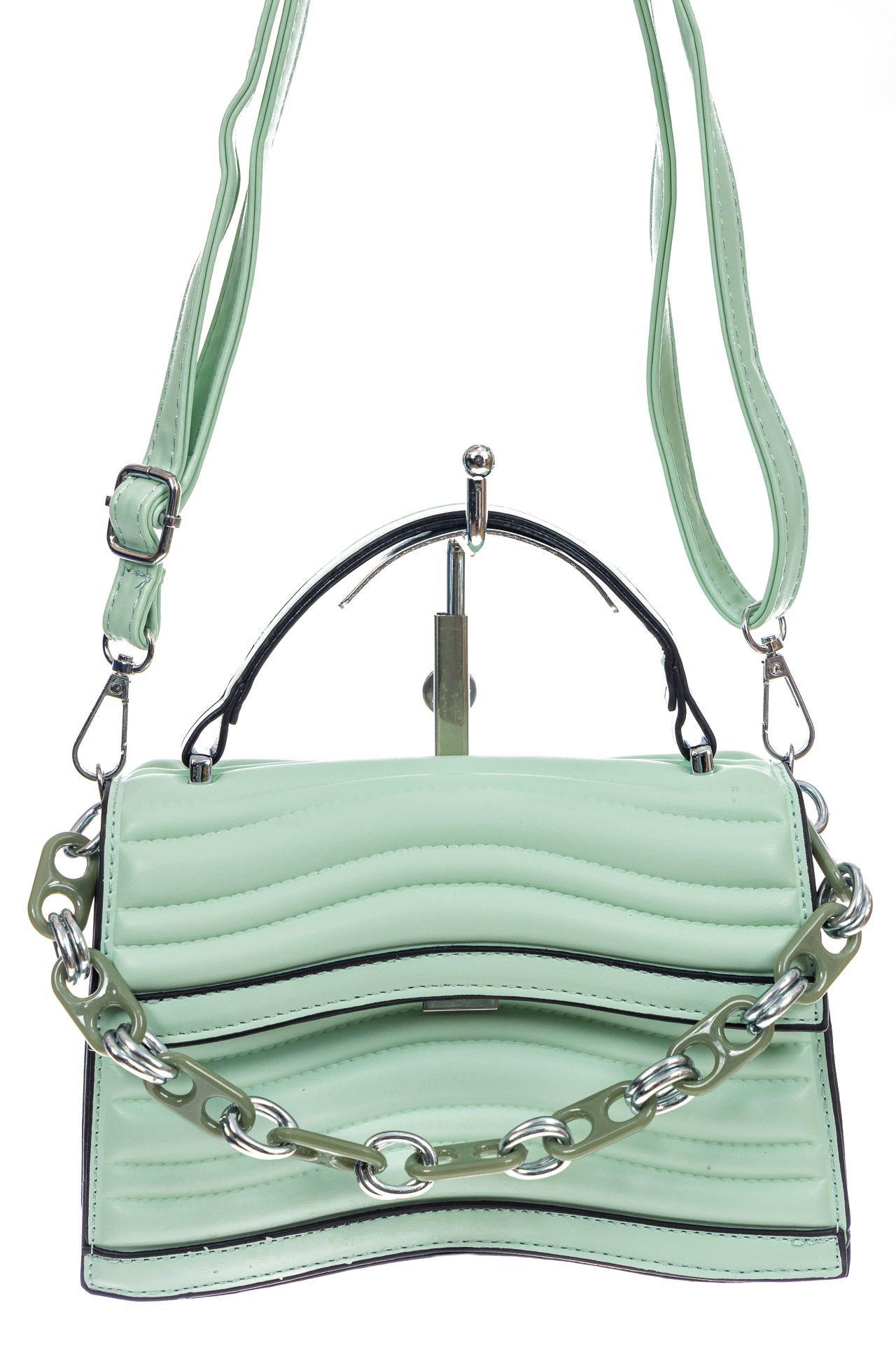 На фото 2 - Женская сумка кросс-боди из искусственной кожи, цвет светло зеленый