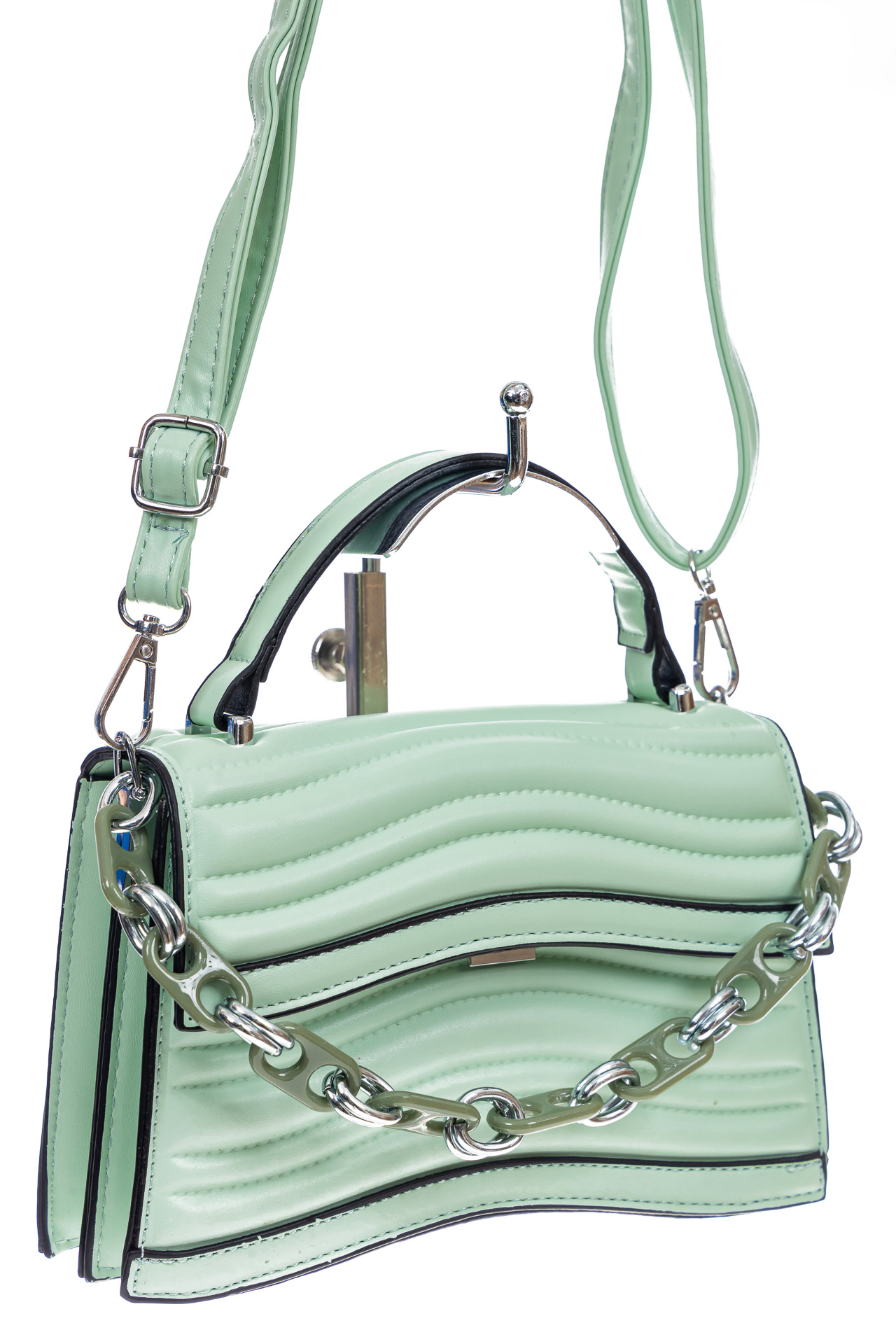 На фото 3 - Женская сумка кросс-боди из искусственной кожи, цвет светло зеленый
