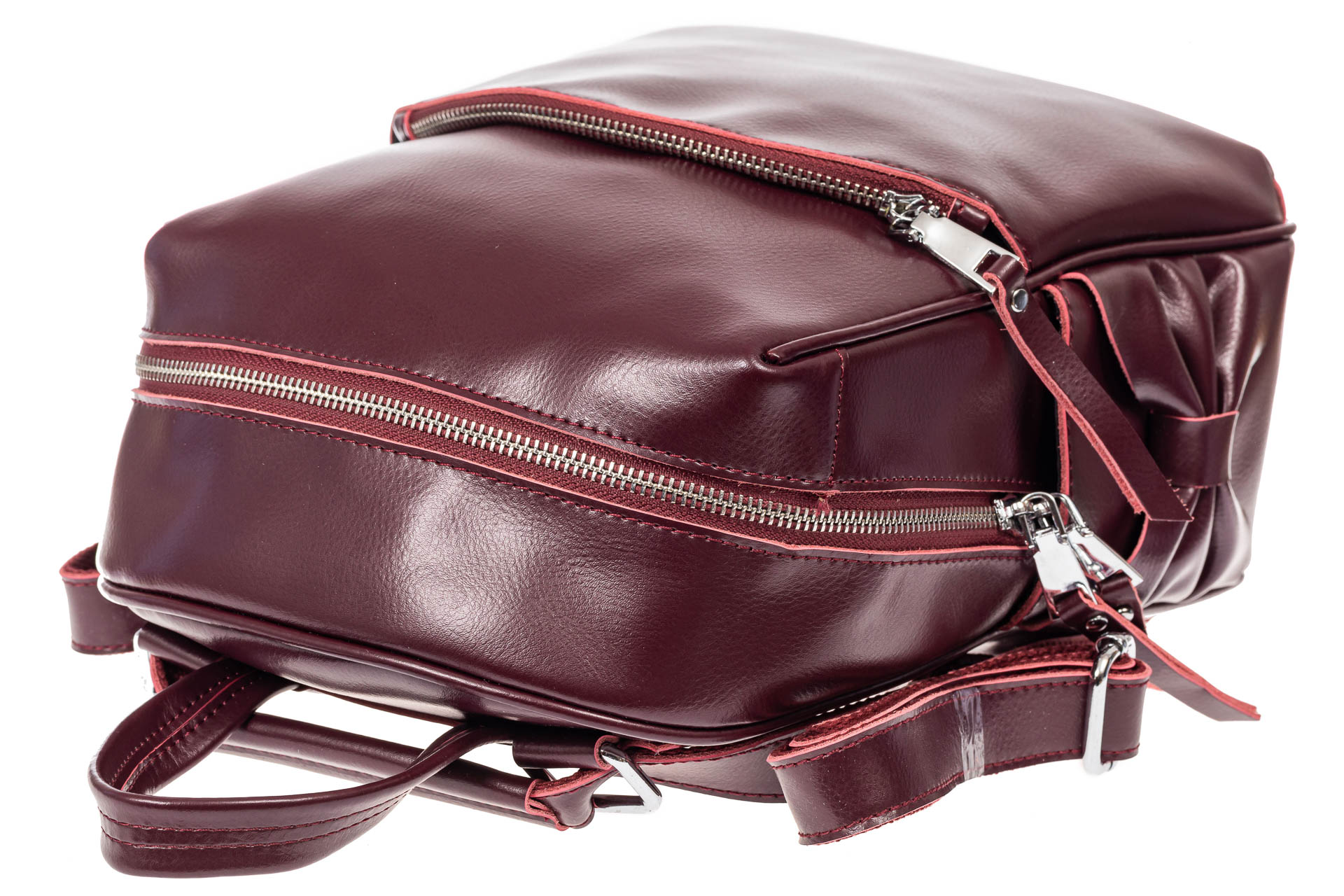 На фото 4 - Женский рюкзак трансформер из натуральной кожи, цвет бордовый