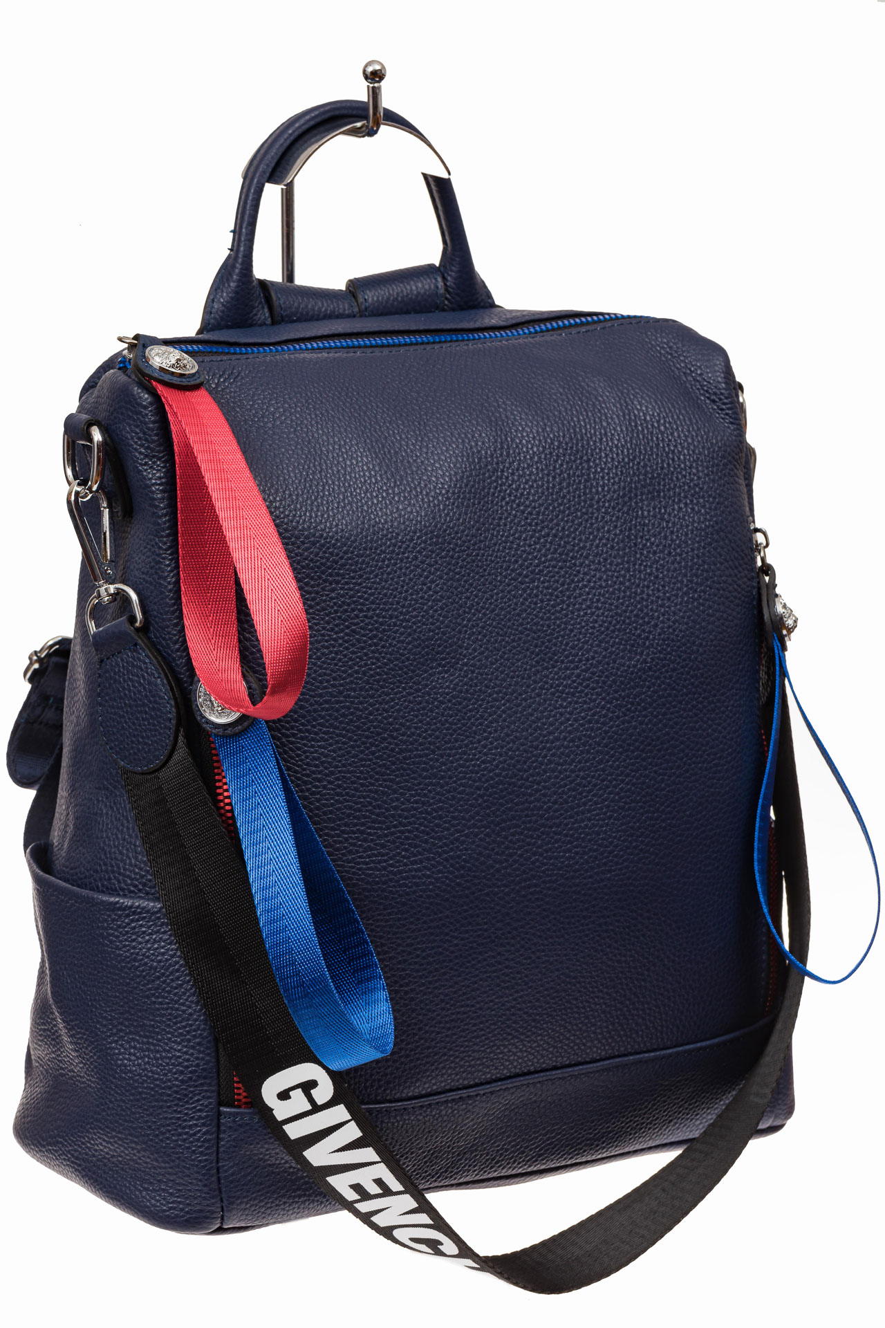 На фото 1 - Женский рюкзак из натуральной кожи, цвет синий