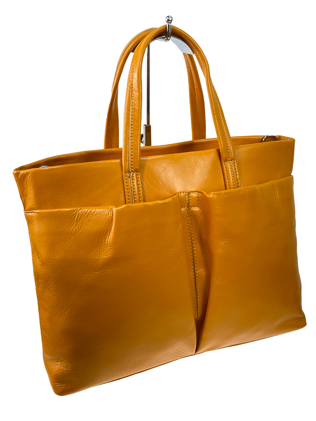На фото 3 - Женская сумка из натуральной кожи, цвет желтый