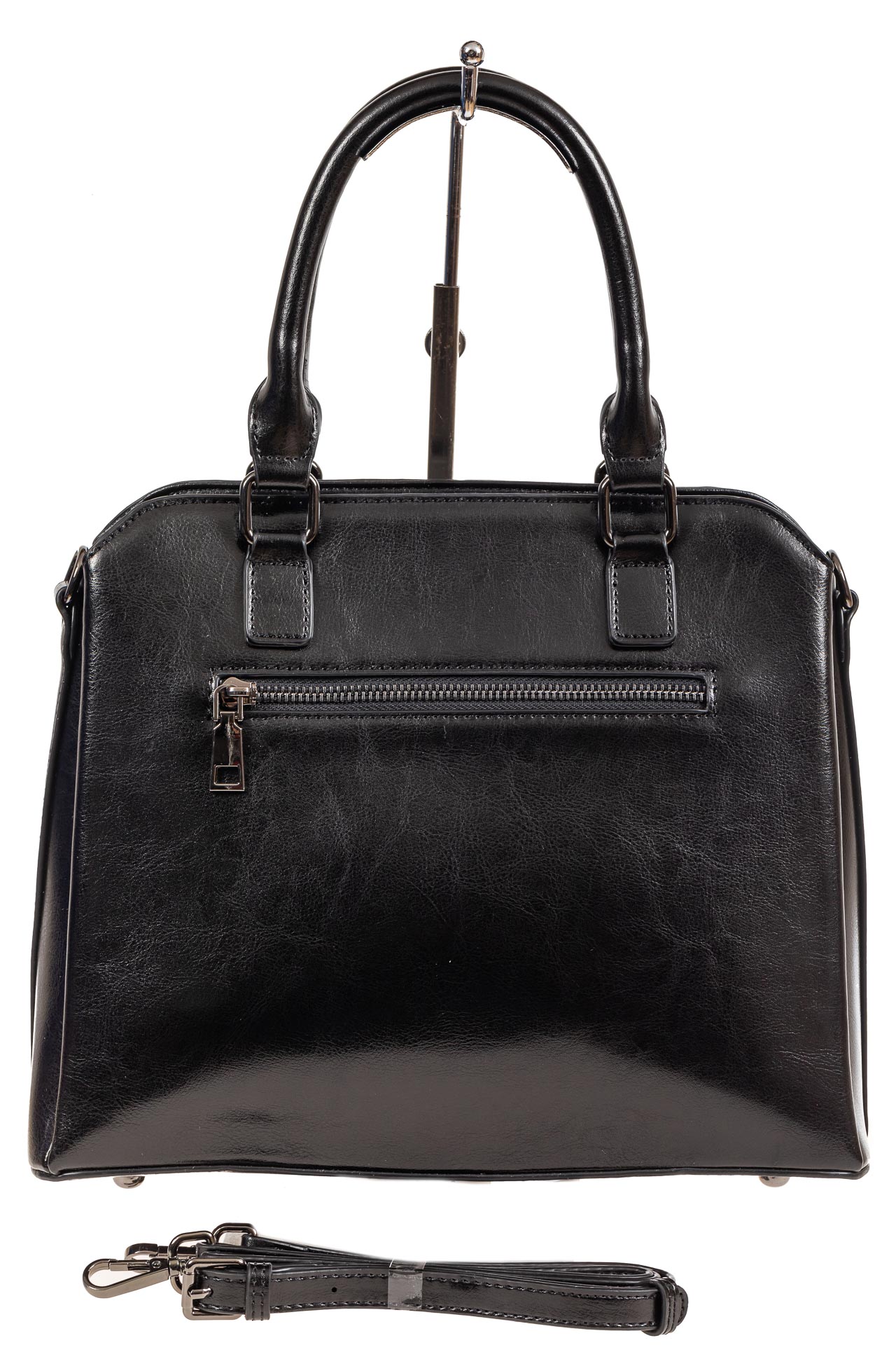 На фото 3 - Каркасная женская сумка из натуральной кожи, цвет чёрный