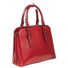 На фото 1 - Каркасная женская сумка из натуральной кожи, цвет красный