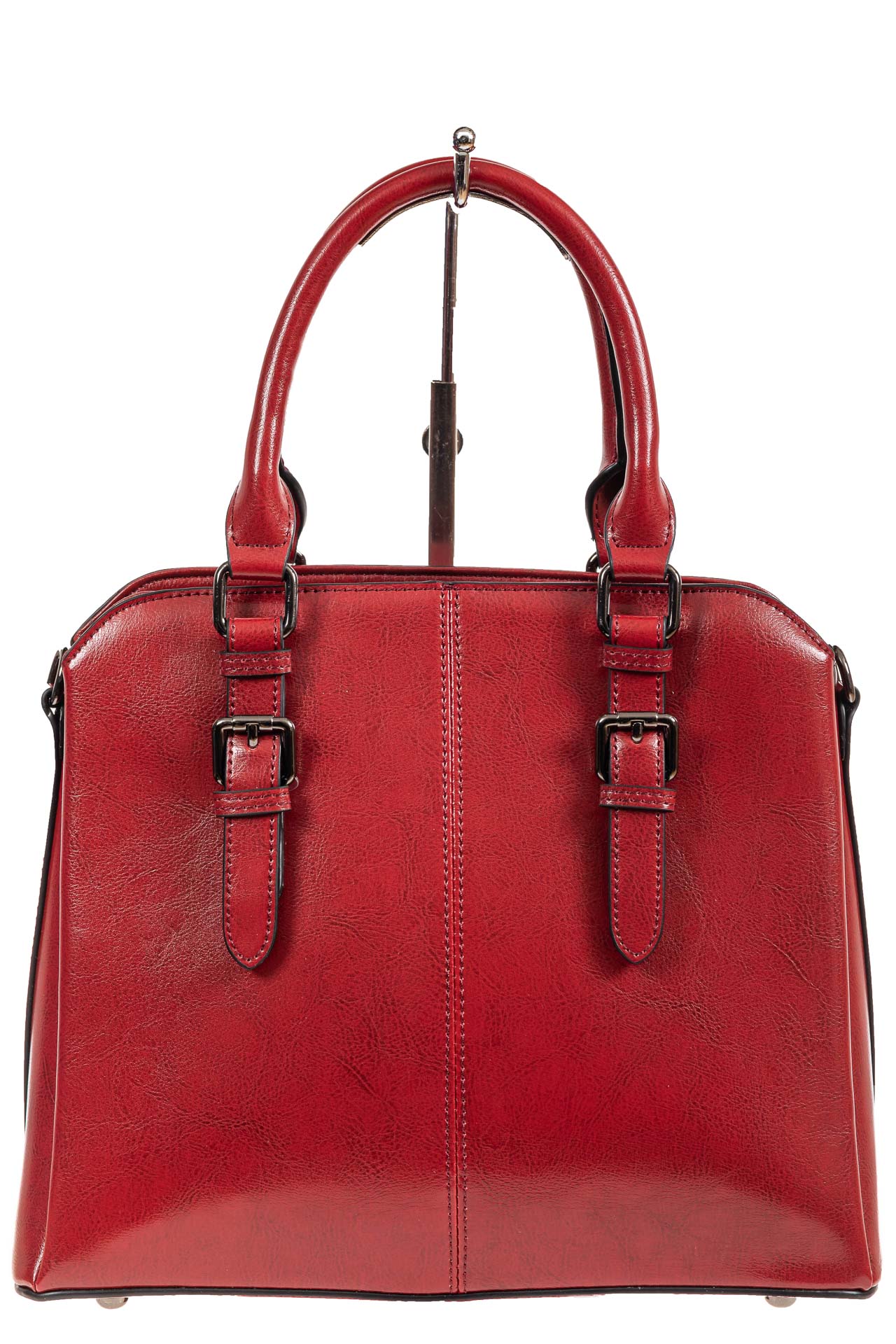 На фото 2 - Каркасная женская сумка из натуральной кожи, цвет красный