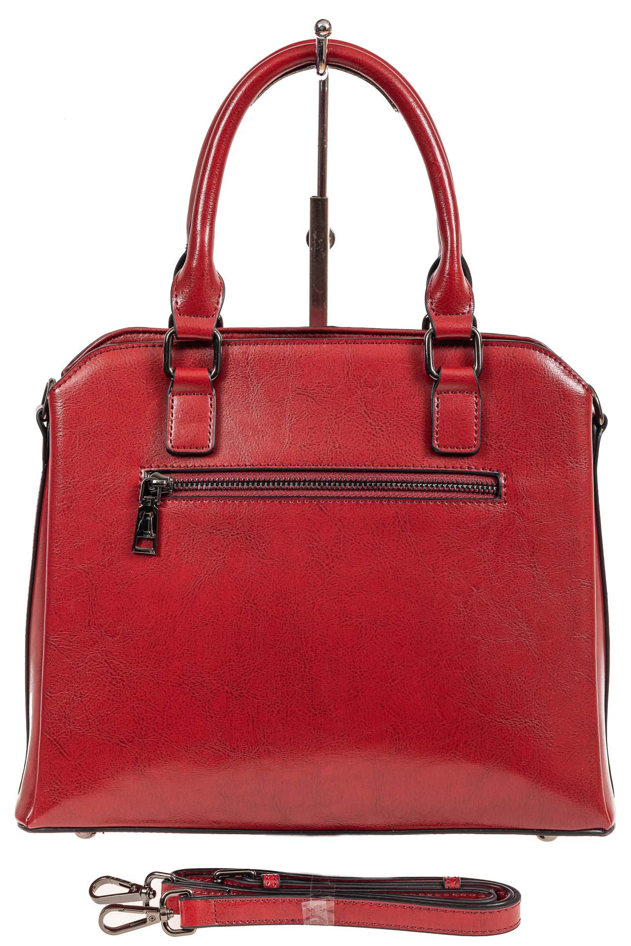 На фото 3 - Каркасная женская сумка из натуральной кожи, цвет красный