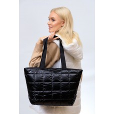 На фото 1 - Женская сумка-шоппер из водооталкивающей ткани, цвет черный