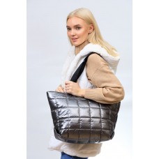 На фото 1 - Женская сумка-шоппер из водооталкивающей ткани, цвет серый металлик