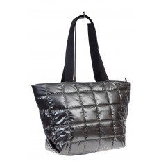 На фото 3 - Женская сумка-шоппер из водооталкивающей ткани, цвет серый металлик