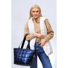 На фото 1 - Женская сумка-шоппер из водооталкивающей ткани, цвет синий металлик