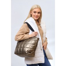 На фото 1 - Женская сумка-шоппер из водооталкивающей ткани, цвет золото