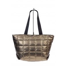 На фото 2 - Женская сумка-шоппер из водооталкивающей ткани, цвет золото