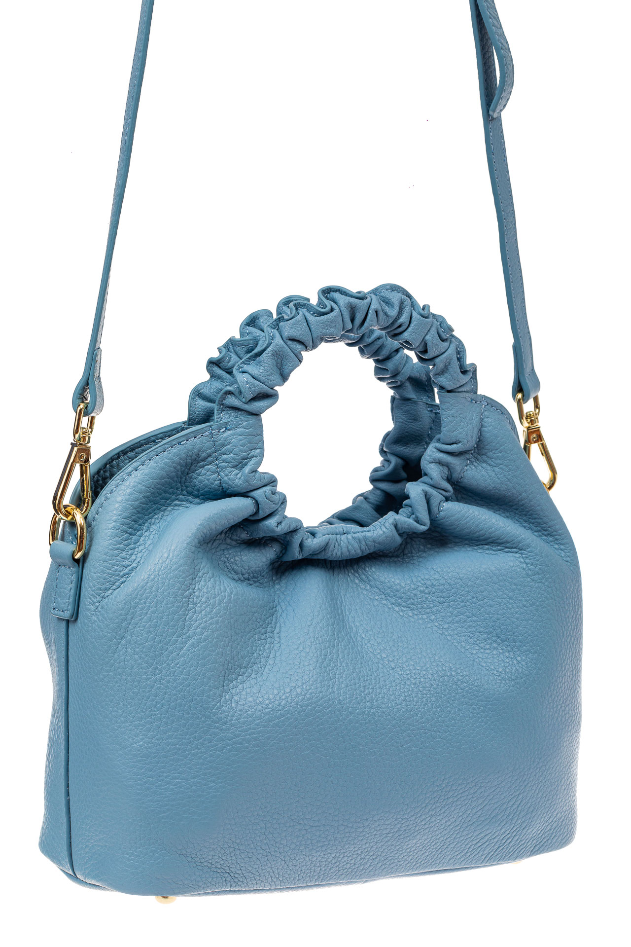На фото 1 - Сумка женская ring-bag из натуральной кожи, цвет голубой