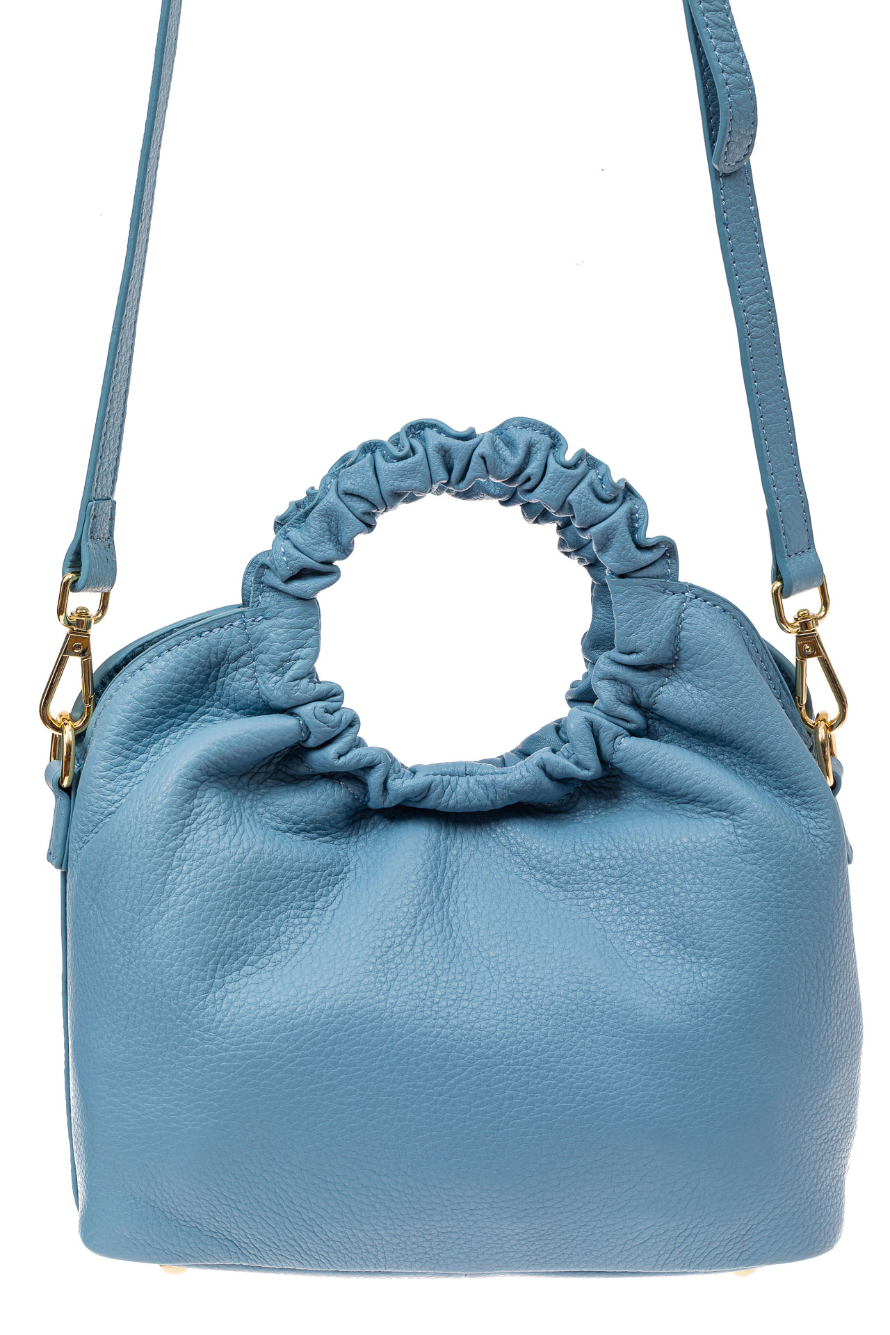 На фото 2 - Сумка женская ring-bag из натуральной кожи, цвет голубой