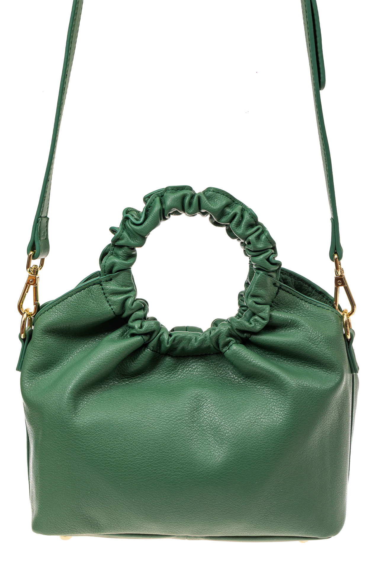 На фото 2 - Сумка женская ring-bag из натуральной кожи, цвет зеленый