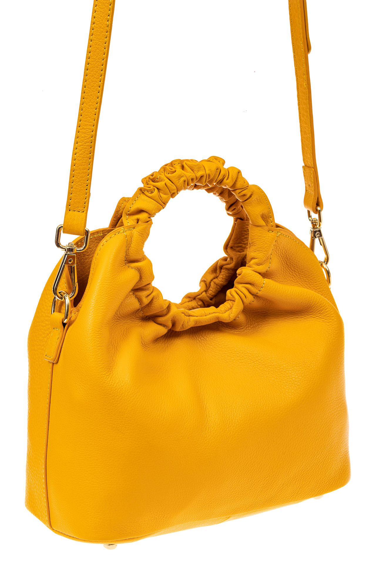 На фото 1 - Сумка женская ring-bag из натуральной кожи, цвет желтый