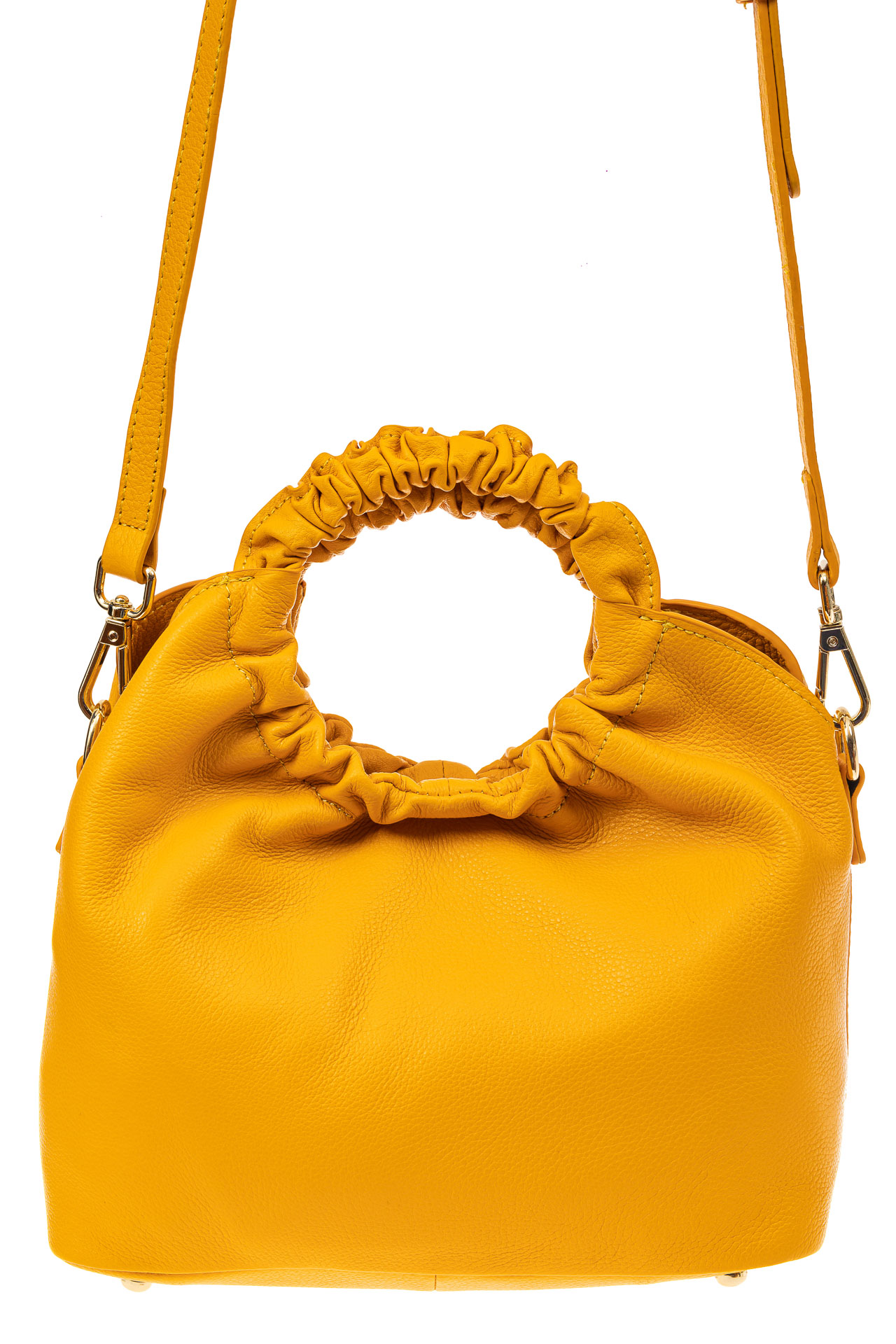 На фото 2 - Сумка женская ring-bag из натуральной кожи, цвет желтый