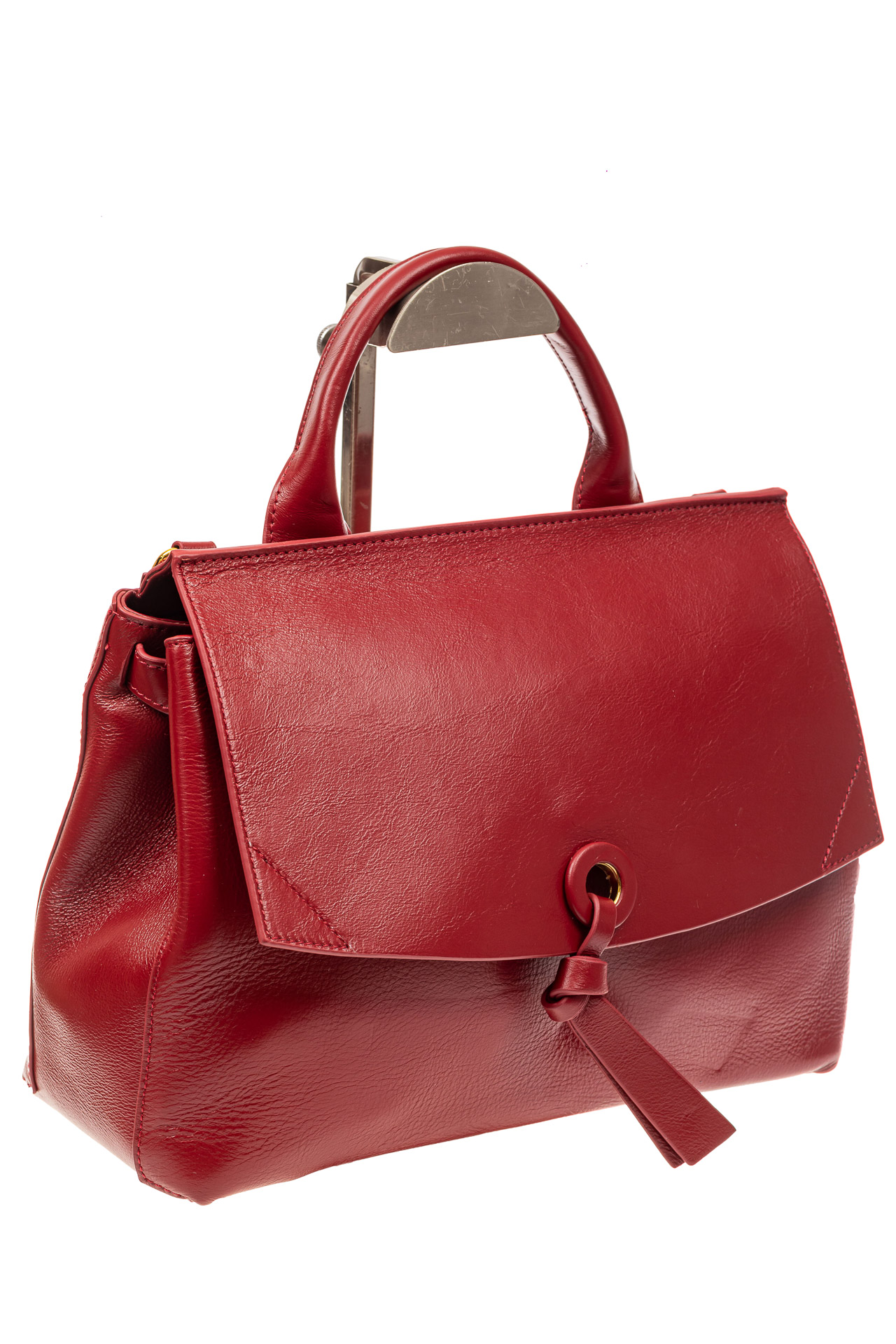 На фото 1 - Сумка женская мини-портфель из натуральной кожи, цвет красный