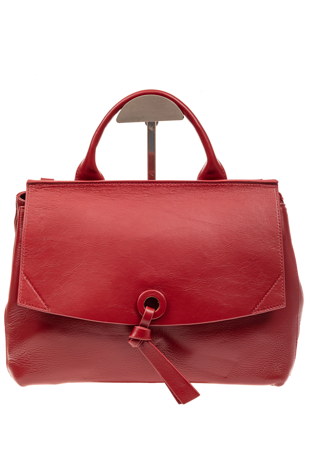 На фото 2 - Сумка женская мини-портфель из натуральной кожи, цвет красный