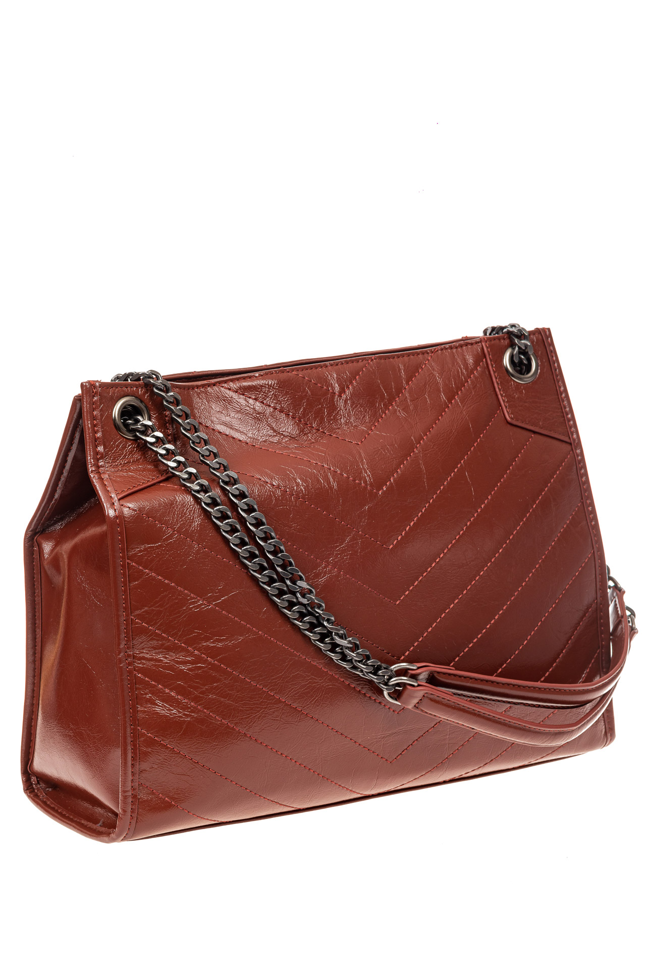 На фото 1 - Стеганая сумка женская из натуральной кожи, цвет красно-коричневый