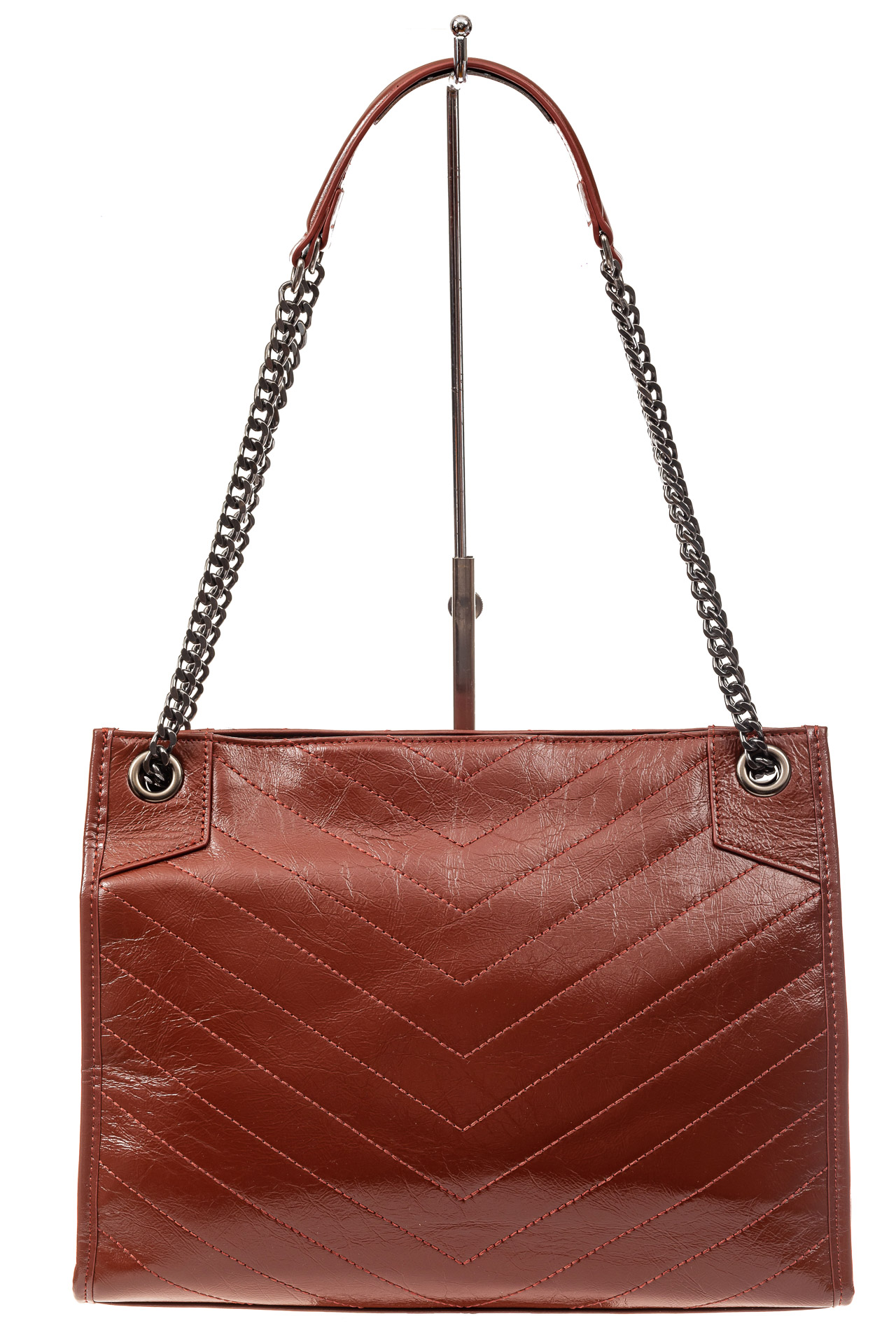 На фото 3 - Стеганая сумка женская из натуральной кожи, цвет красно-коричневый