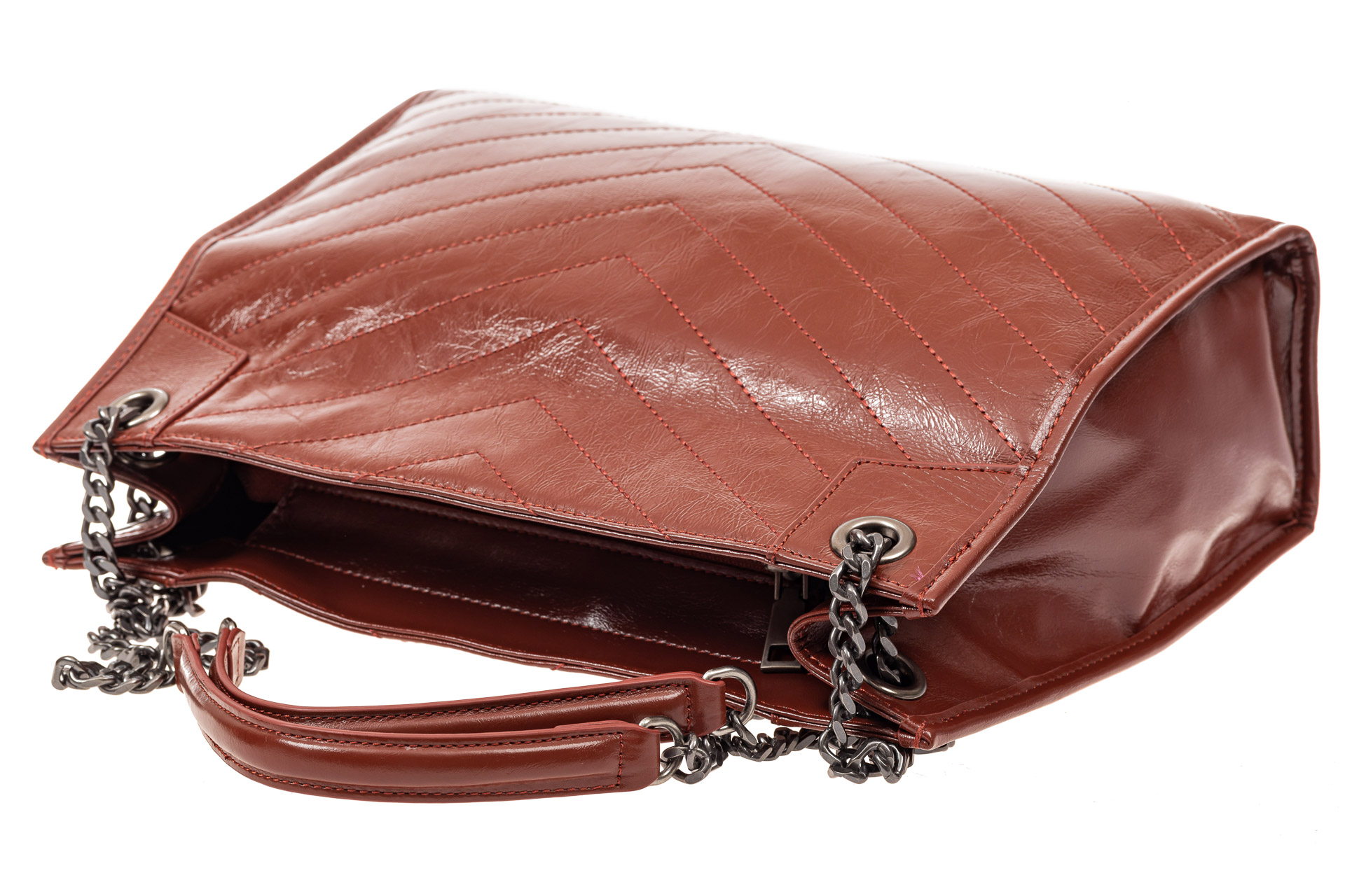 На фото 4 - Стеганая сумка женская из натуральной кожи, цвет красно-коричневый