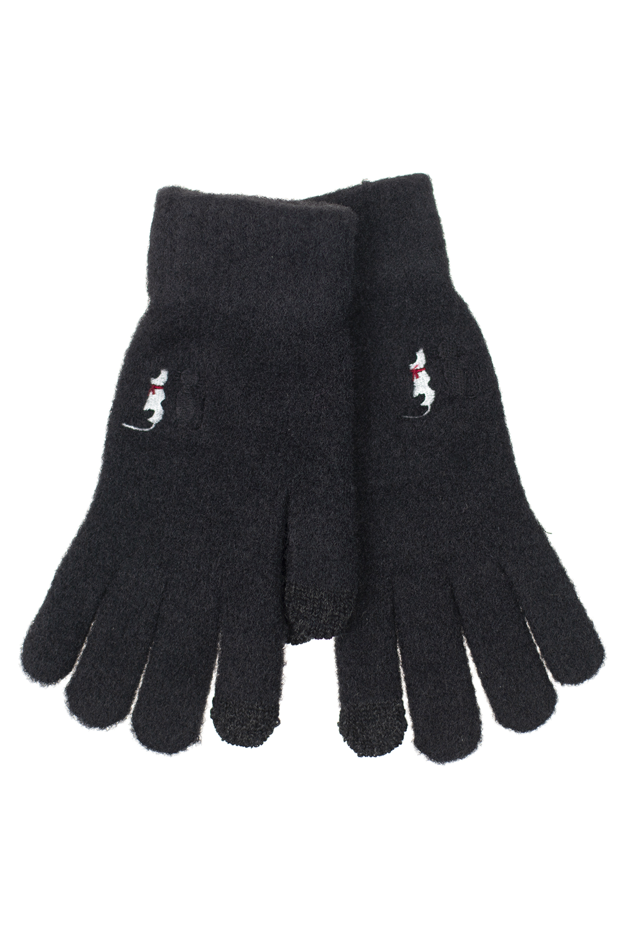 На фото 1 - Шерстяные женские перчатки с вышивкой, цвет чёрный
